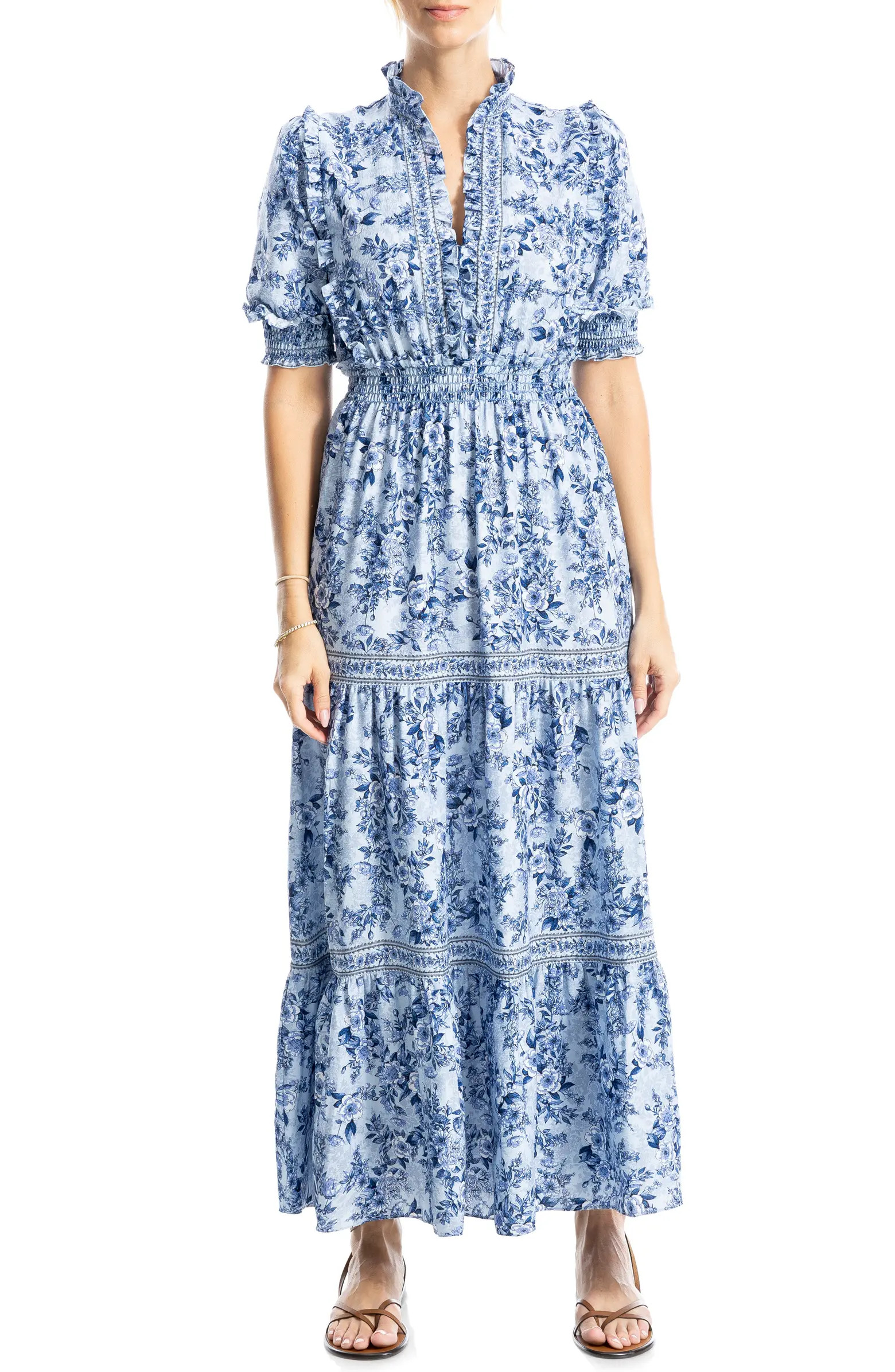 Floral Short Sleeve Tiered Maxi Dress | Nordstrom Rack