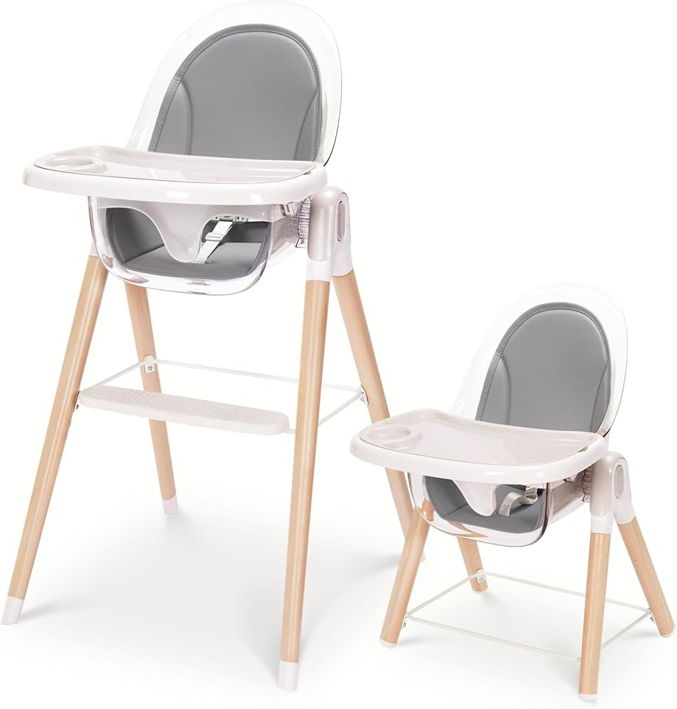 Baby High Chair, 6-in-1 Convertible Wooden High Chair, Recline Chair with Adjustable Hardwood Leg... | Amazon (US)