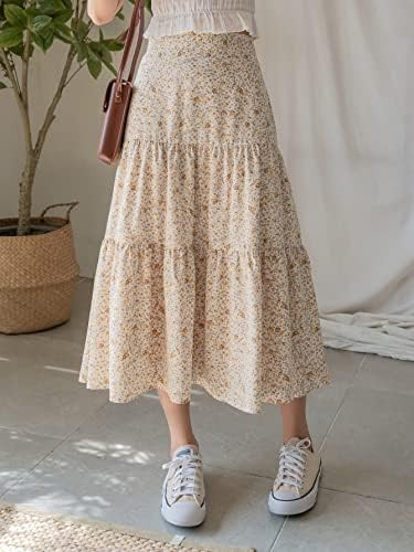 LQSSA Skirts for Women Floral Print Ruffle Hem Skirt High Waist | Amazon (US)