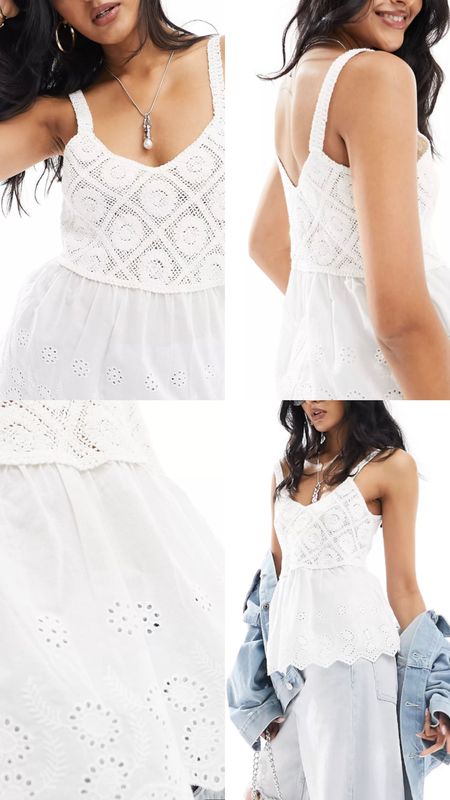 White crochet detail cami. Under £25, affordable fashion. Spring, summer casual look. New look outfit idea. Wardrobe staple. Timeless. Gift guide idea for her. Luxury, elegant, clean aesthetic, chic look, feminine fashion, trendy look, workwear, office, brunch, baby shower, holidays, festival, boho.

#LTKfindsunder50 #LTKFestival #LTKparties