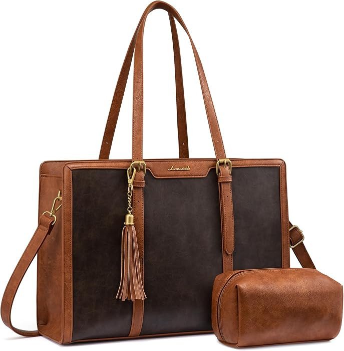 LOVEVOOK Laptop Bag for Women Vintage Leather Work Tote 15.6 inch Large Capacity Computer Bag wit... | Amazon (US)