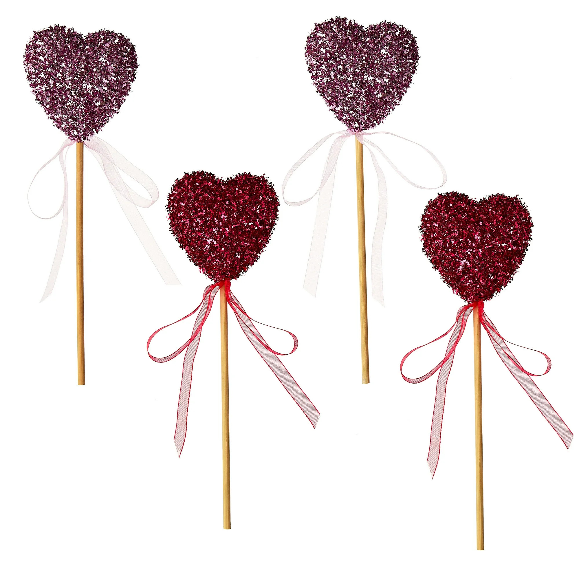 Valentine's Day Red & Pink Tinsel Heart Picks, 8", 4 Count, by Way To Celebrate | Walmart (US)