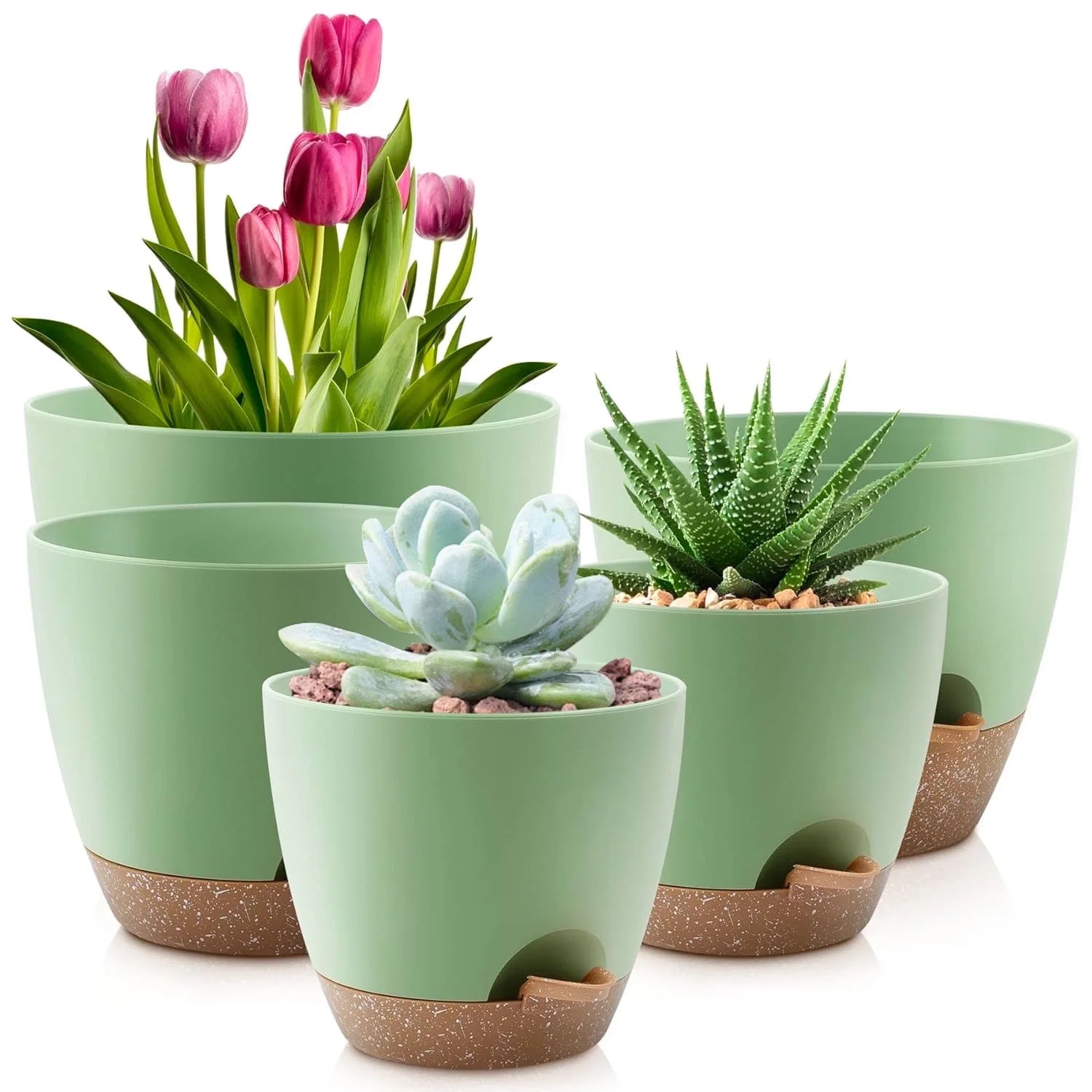 FOUKUS Set of 5 Self-Watering Plant Pots with Drainage – Eco-Friendly Plastic Planters for Indo... | Walmart (US)