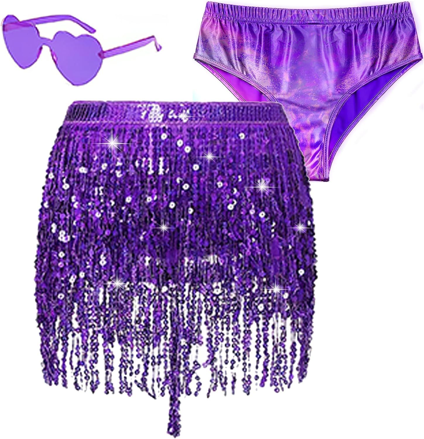 Women's Sequin Tassel Skirt with Metallic Rave Shorts Party Costume Concert Disco Sparkle Fringe ... | Amazon (US)