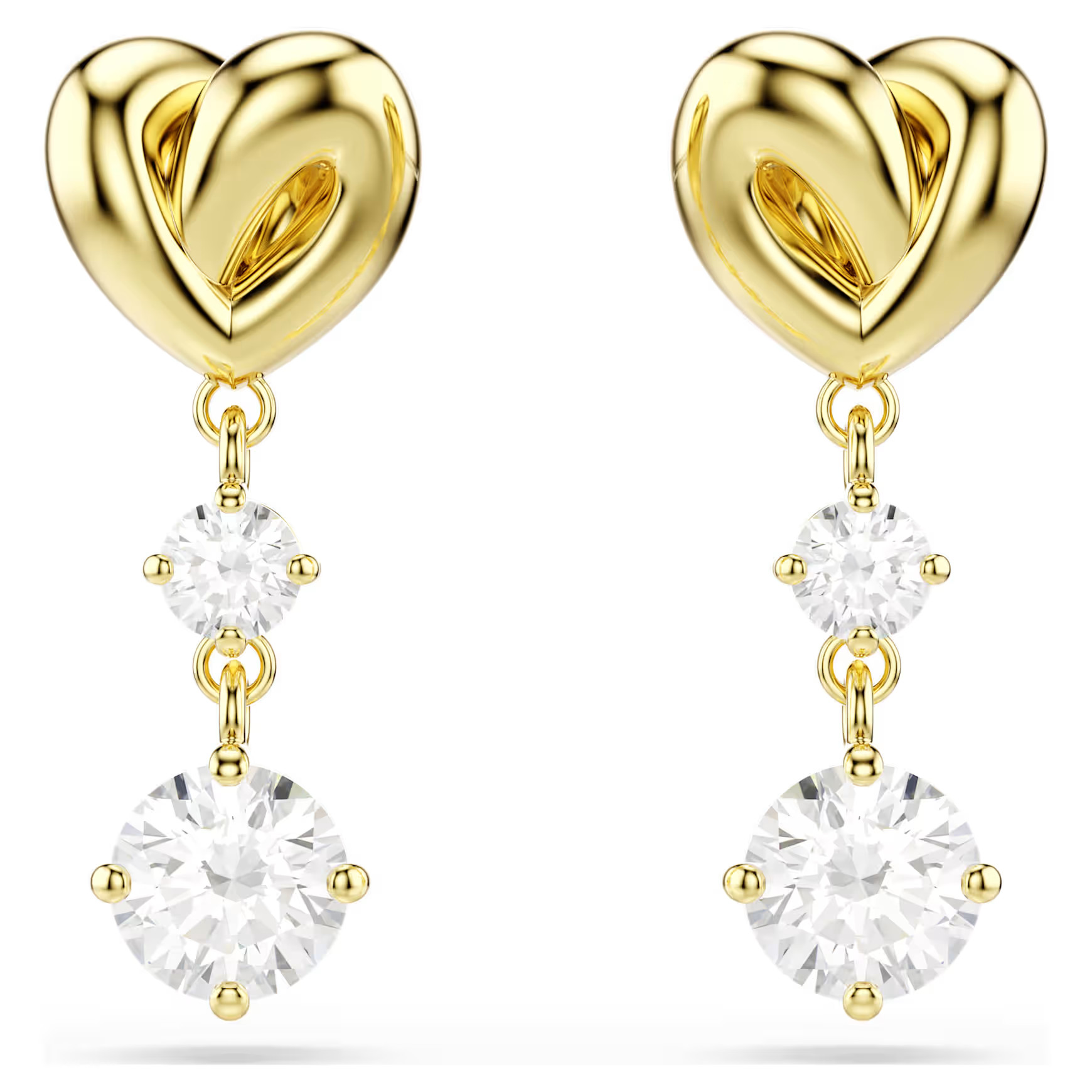 Lifelong drop earrings, Round cut, Heart, White, Gold-tone plated by SWAROVSKI | SWAROVSKI