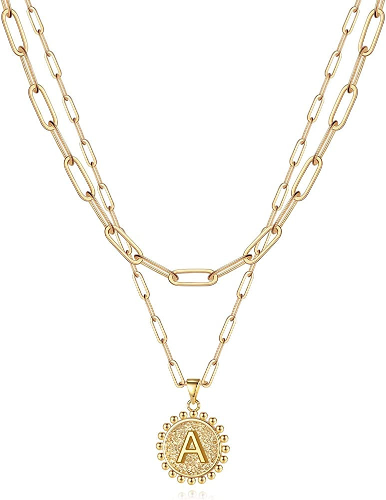 Yoosteel Gold Initial Necklaces for Women Girls, 14K Gold Plated Dainty Layering Paperclip Link C... | Amazon (US)