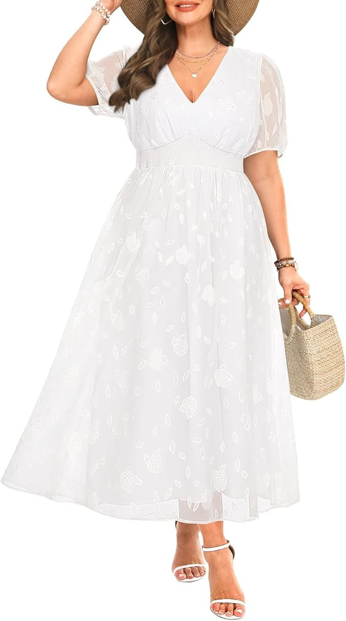 Women Plus Size Summer Dress - Easter Spring Floral Wedding Guest Maxi Long Dress | Amazon (US)