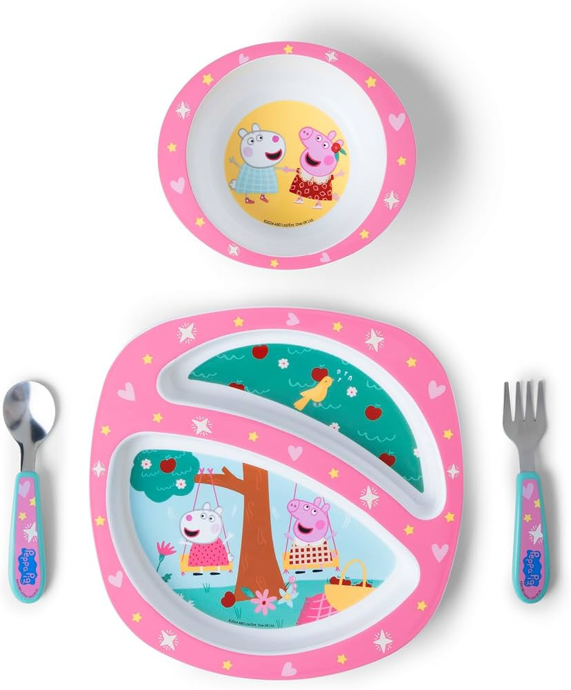 The First Years Peppa Pig Toddler Dinnerware Set - Includes Toddler Plate, Divided Bowl, and Todd... | Amazon (US)