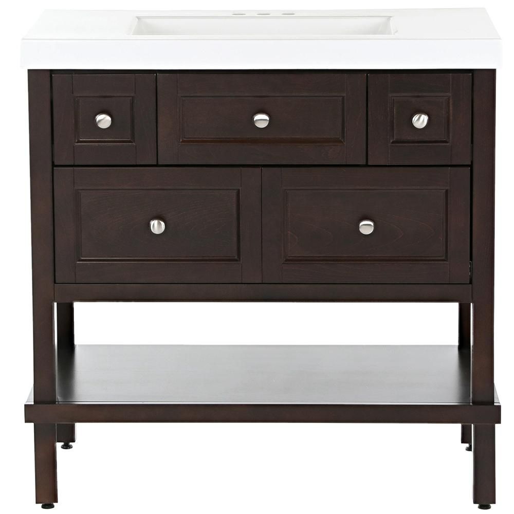 Ashland 37 in. W x 19 in. D Bathroom Vanity in Chocolate with Cultured Marble Vanity Top in White... | The Home Depot