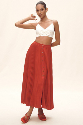 Maeve Pleated Button-Front Maxi Skirt | Anthropologie (US)