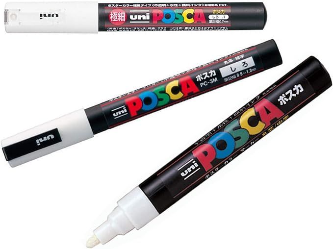 3 kinds of Uni Posca 【WHITE】Paint Marker Pen Extra Fine 0.7mm / Fine Point 0.9-1.3mm / Medium... | Amazon (US)