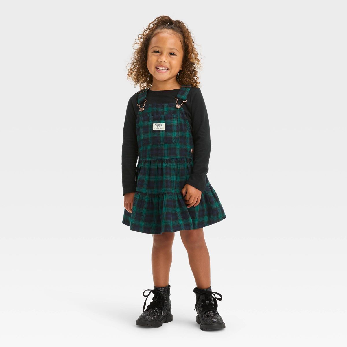 OshKosh B'gosh Toddler Girls' Plaid Skirtall Dress - Green/Navy Blue | Target
