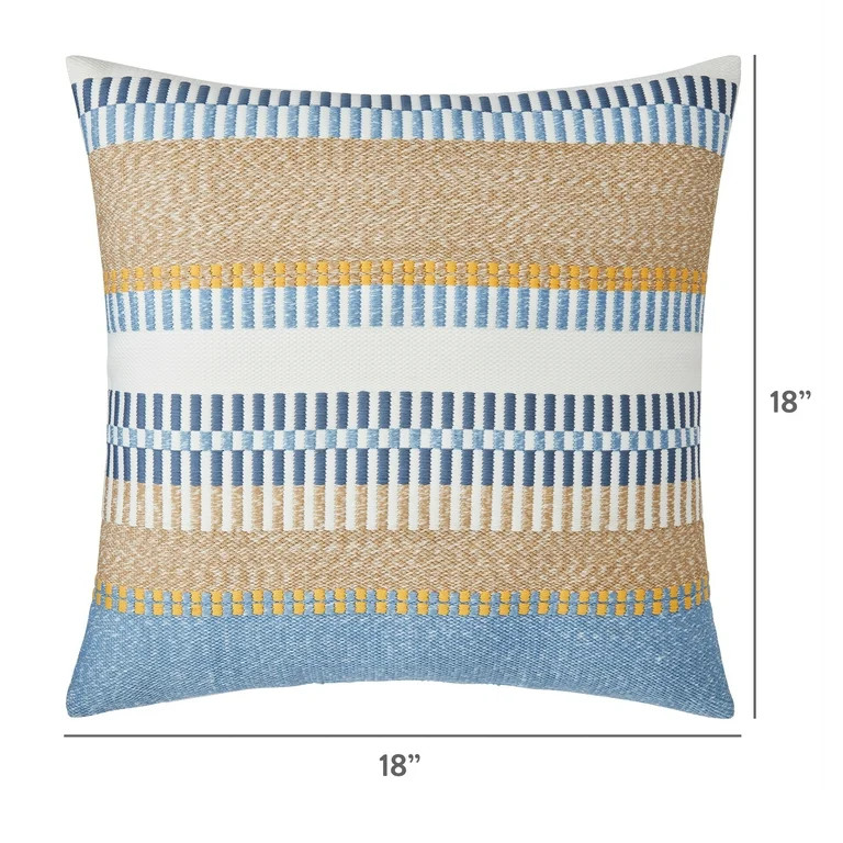 Better Homes & Gardens 18" x 18" Blue Multi-Stripe Outdoor Pillow | Walmart (US)