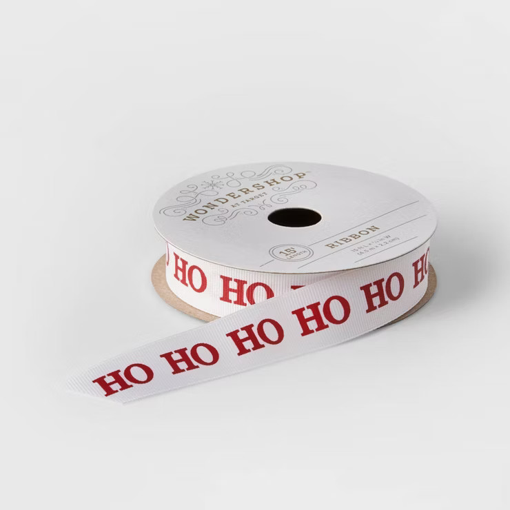 7/8" HoHoHo Grosgrain Fabric Ribbon White/Red 15ft - Wondershop™ | Target