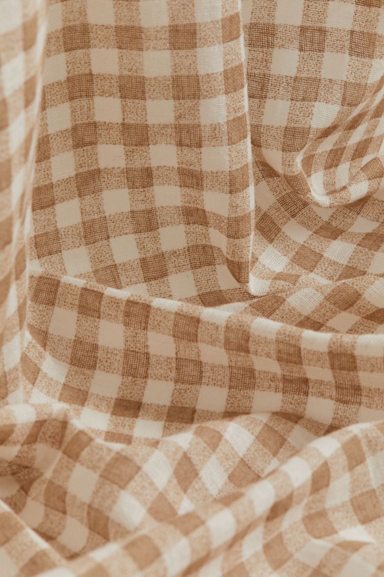 2-pack Checked Linen-blend Curtain Panels - Beige/gingham checked - Home All | H&M US | H&M (US + CA)