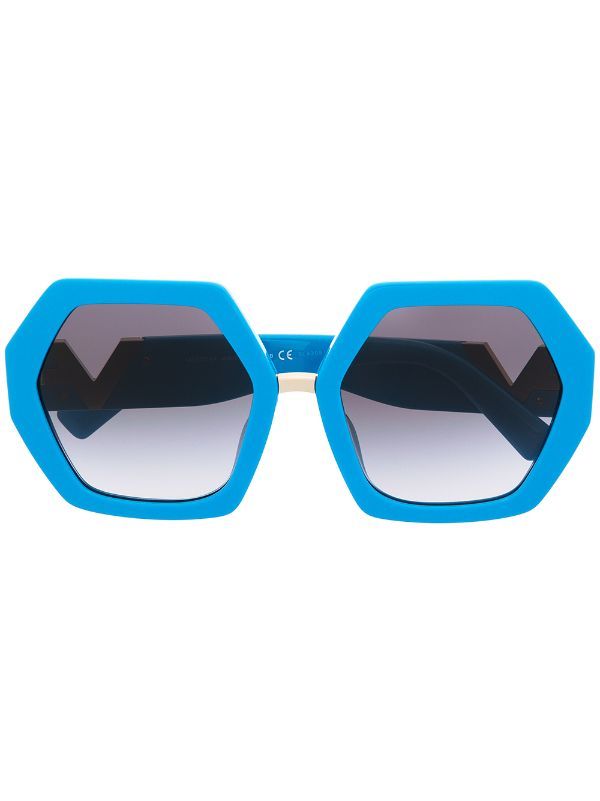 Valentino Eyewear VLOGO Hexagonal oversized-frame Sunglasses - Farfetch | Farfetch Global