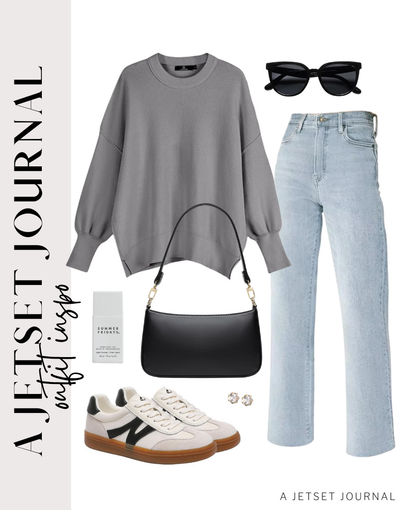 We also love this gray batwing knit sweater paired with KDF straight-leg jeans. This outfit is perfect with somiliss walking shoes and this trendy shoulder bag. Complete the look with BBTO stud earrings and Summer Fridays Sheer Skin Tint. 

 #LTKSeasonal #LTKSaleAlert #LTKTravel