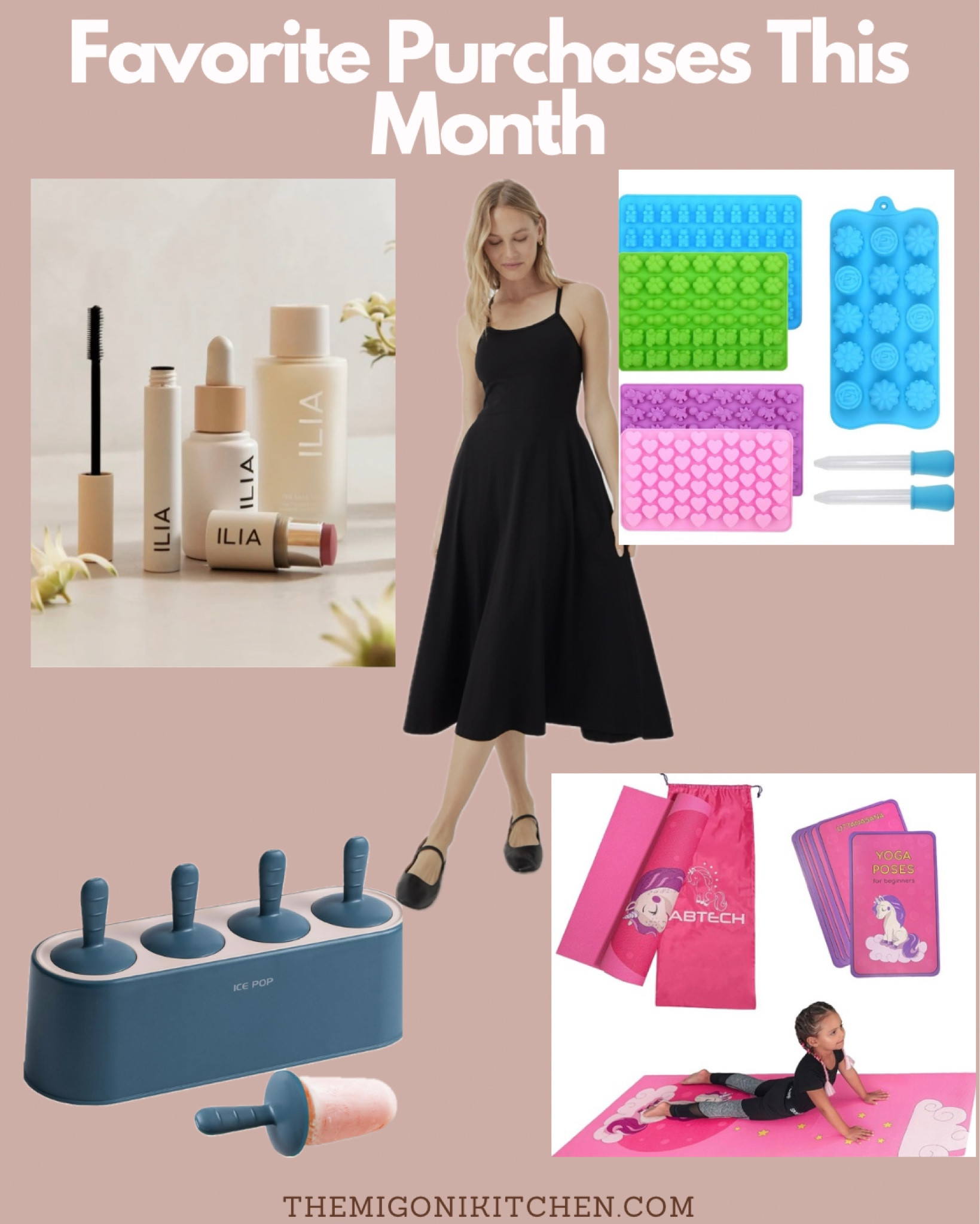 Just a few of our favorite buys this month! This dress is petite friendly, with pockets and built in bra on sale! Obsessed with all things Ilia. Loving making gummies and popsicles from scratch, and doing family yoga. 

#LTKsalealert #LTKfamily #LTKkids