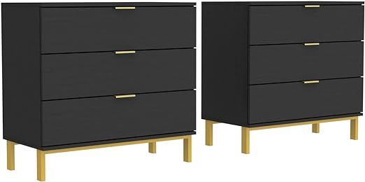 FAMAPY Large Nightstands Set of 2 Bedside Table Dresser End Table with Gold Metal Legs for Bedroo... | Amazon (US)