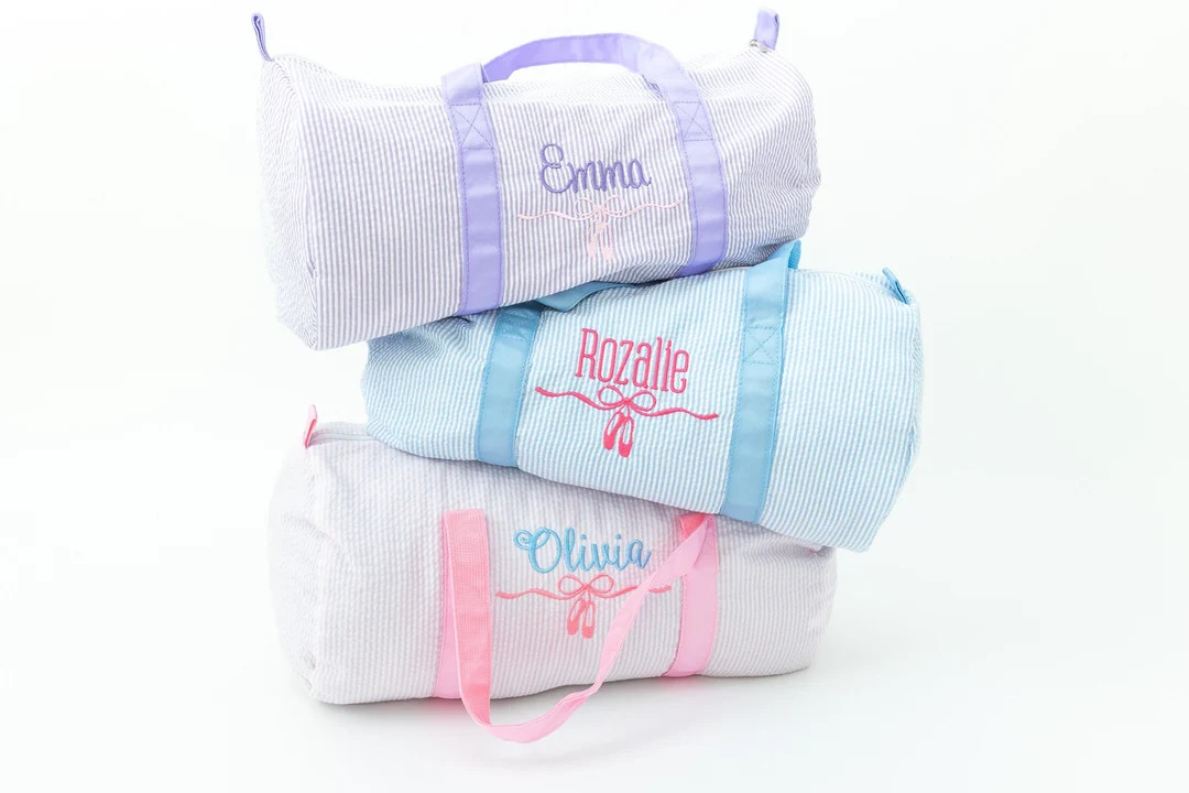 Monongrammed Personalized Seersucker Ballet Shoes Duffle Barrel Bag, Personalized Dance Bag, Ball... | Etsy (US)