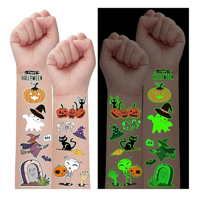 Partywind 10 Sheets Luminous Halloween Temporary Tattoos for Kids, Glow Halloween Decorations Bir... | Amazon (US)