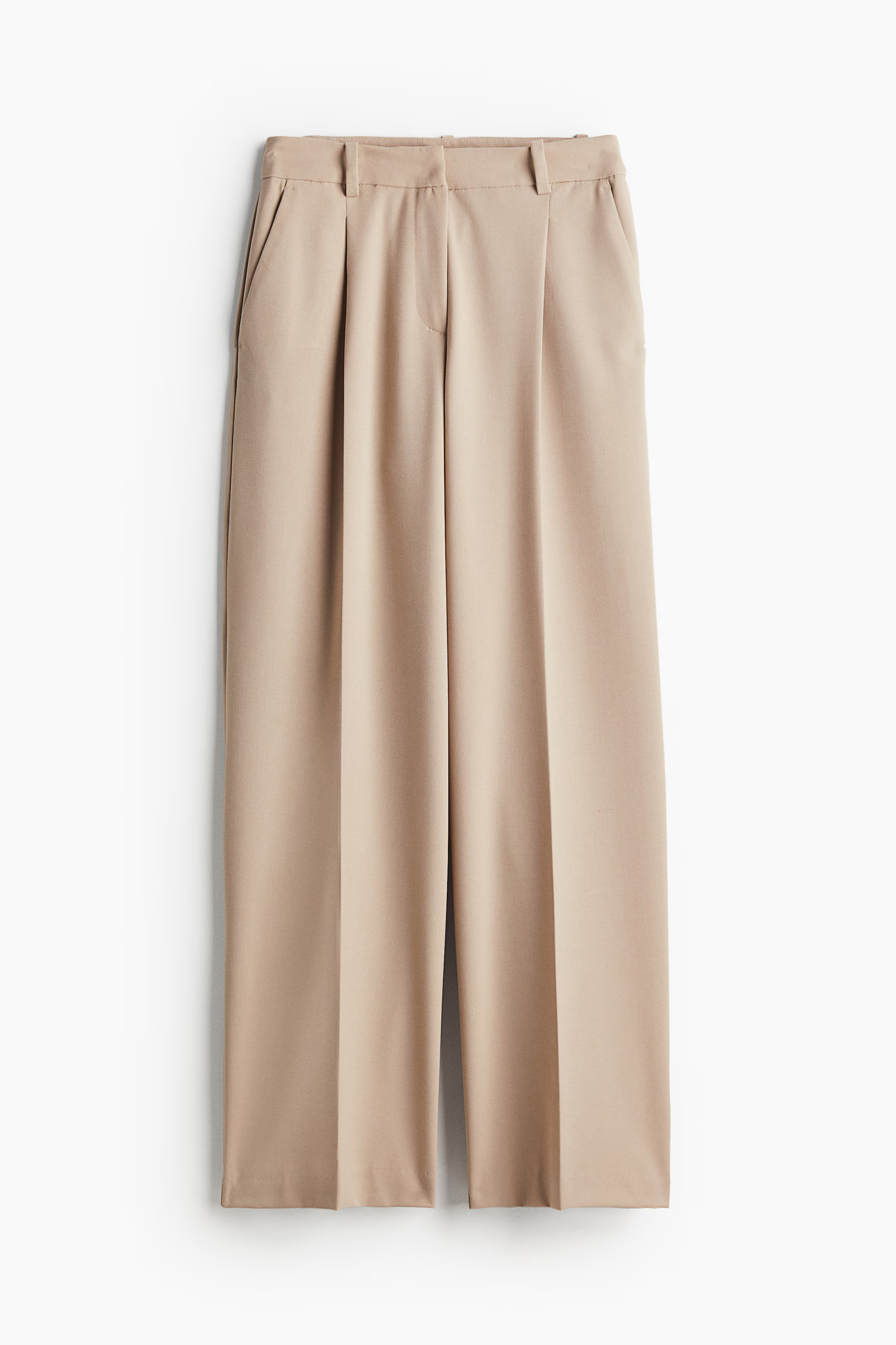 Wide trousers - High waist - Long - Beige - Ladies | H&M GB | H&M (UK, MY, IN, SG, PH, TW, HK)