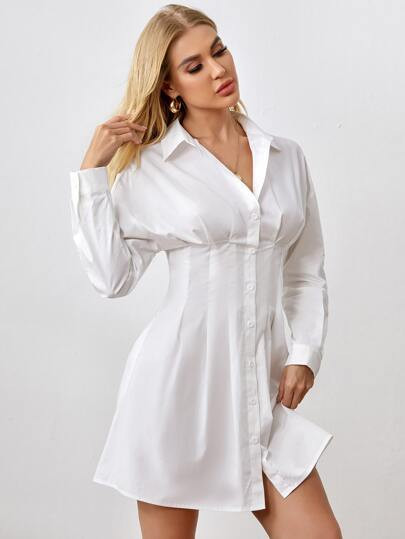 SHEIN Fold Pleated Shirt Dress | SHEIN