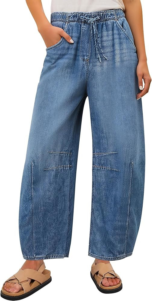 ANRABESS Women Barrel Jeans High Waisted Wide Leg Drawstring Denim Pants Y2K Baggy Loose Fit Trou... | Amazon (US)