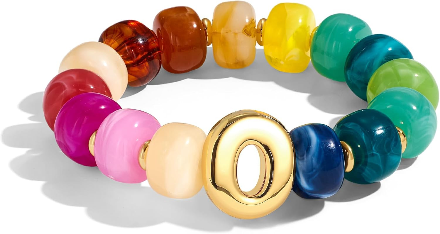 Bubble Initial Chunky Beaded Bracelet for Women Colorful Resin Bead Trendy Statement Big Stretch Bracelets Summer Beach Boho Charm Jewelry Cute Gifts for Women | Amazon (US)