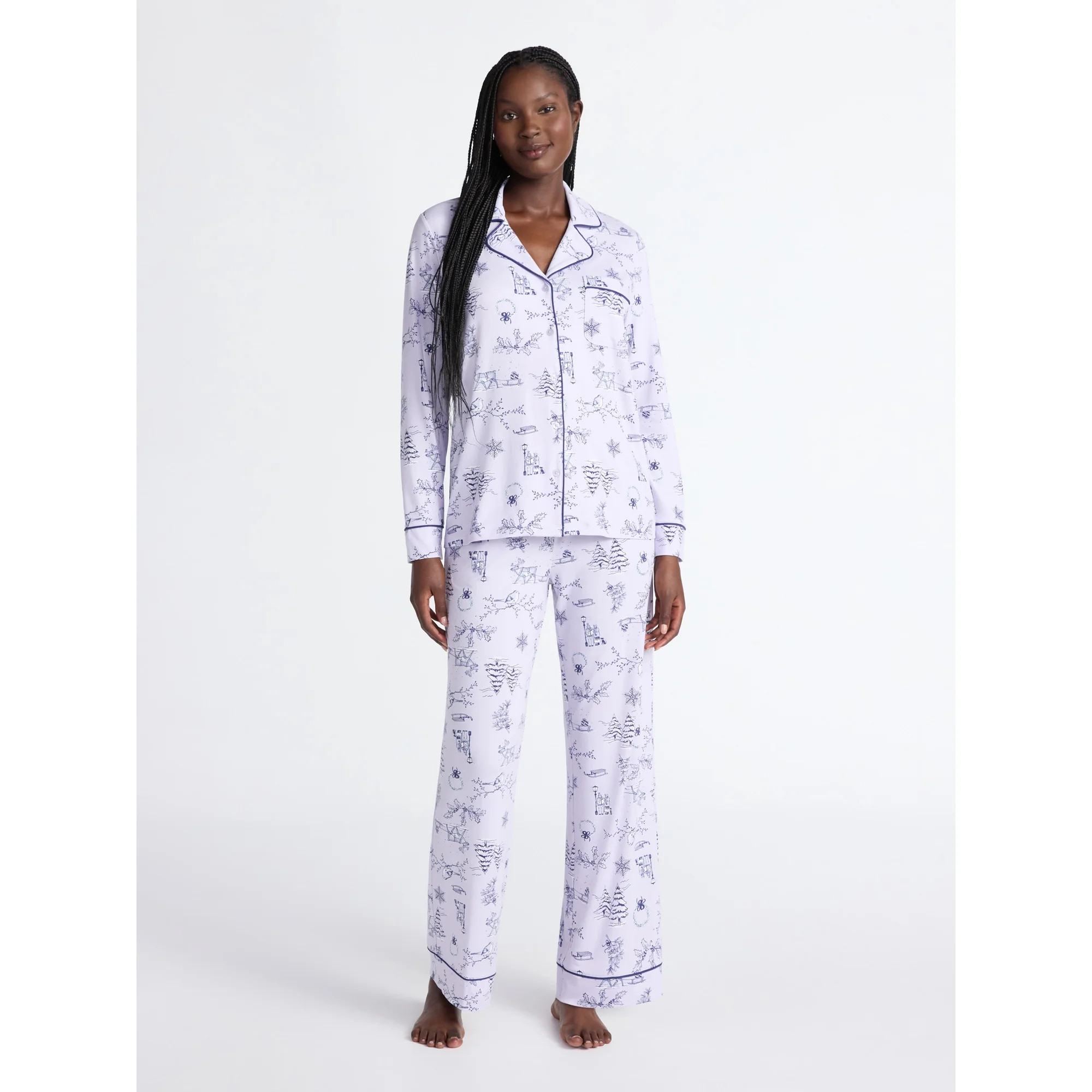 Joyspun Women’s Dreamy Soft Collection Long Sleeve Top and Pants Pajama Set, Sizes XS-4X | Walmart (US)