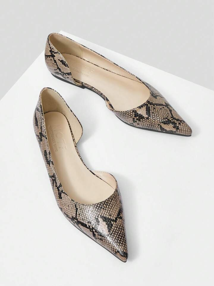 MOTF PREMIUM Sapatilhas Femininas com Ponta Estampadas em Pele de Cobra, Sapatos de Férias em Pr... | SHEIN
