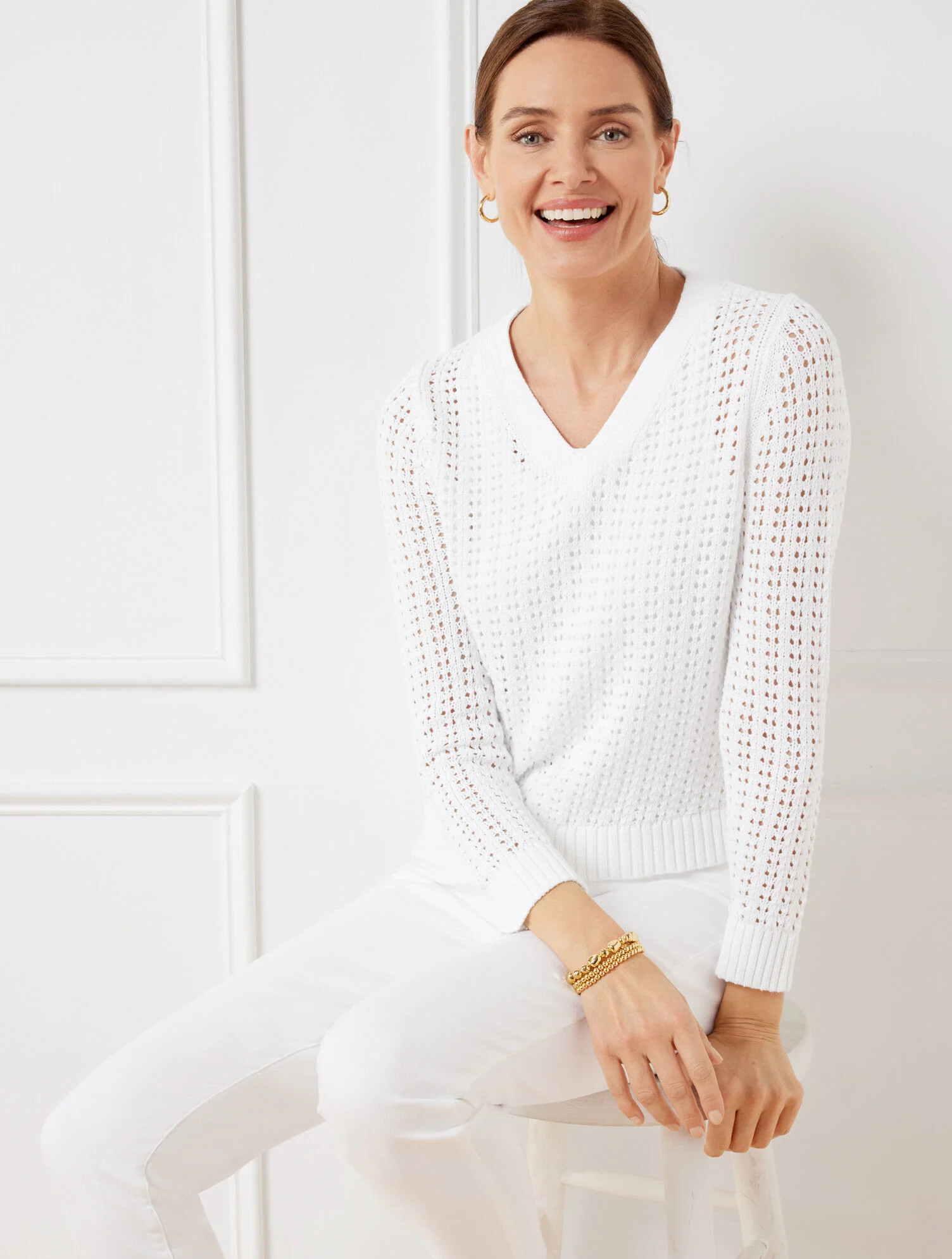 Open Stitch V-Neck Pullover | Talbots