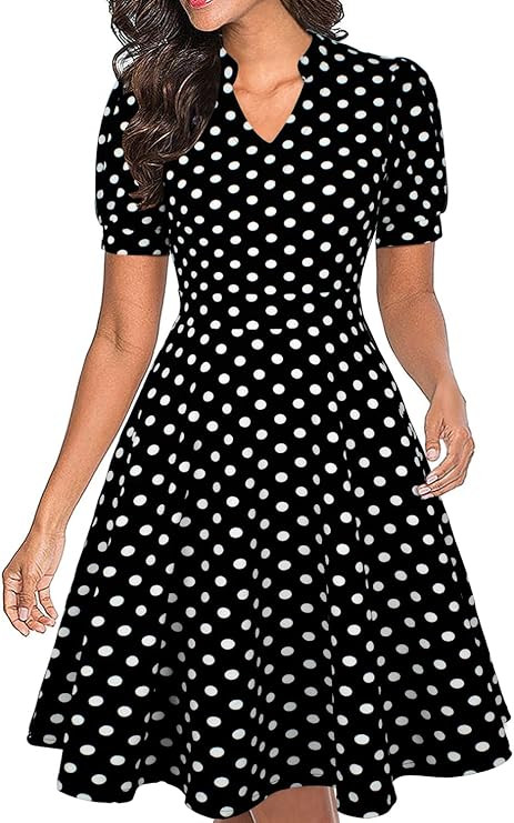 Mokayee Womens Summer Short Puff Sleeve Casual Semi-Formal Fit and Flare Church Wedding Guest Wor... | Amazon (US)