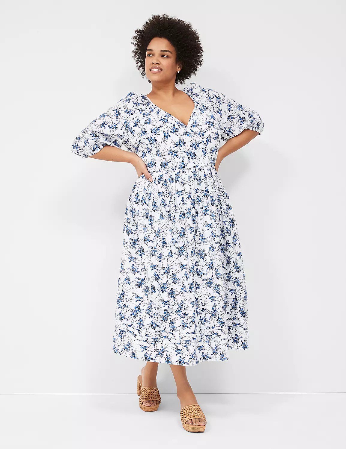 Surplice-Neck Tuck-Detail Midi Dress | LaneBryant | Lane Bryant (US)