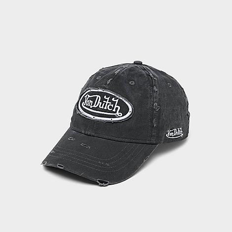 Von Dutch Busted Dad Strapback Hat in Black/Washed Black Denim | Finish Line (US)