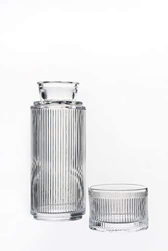 Alfi+Mag Bedside Glass Water Carafe and Tumbler Set - 24.7 Oz Water Bottle with 5.7 Oz Drinking Glass Cup for Nightstand, Mouthwash Decanter Bathroom Set, (Ripple Clear Glass) | Amazon (US)