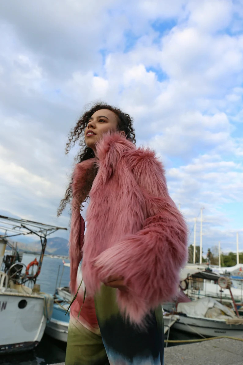 Pink Faux Fur Cropped Coat: Festival Barbie Jacket | Etsy (US)