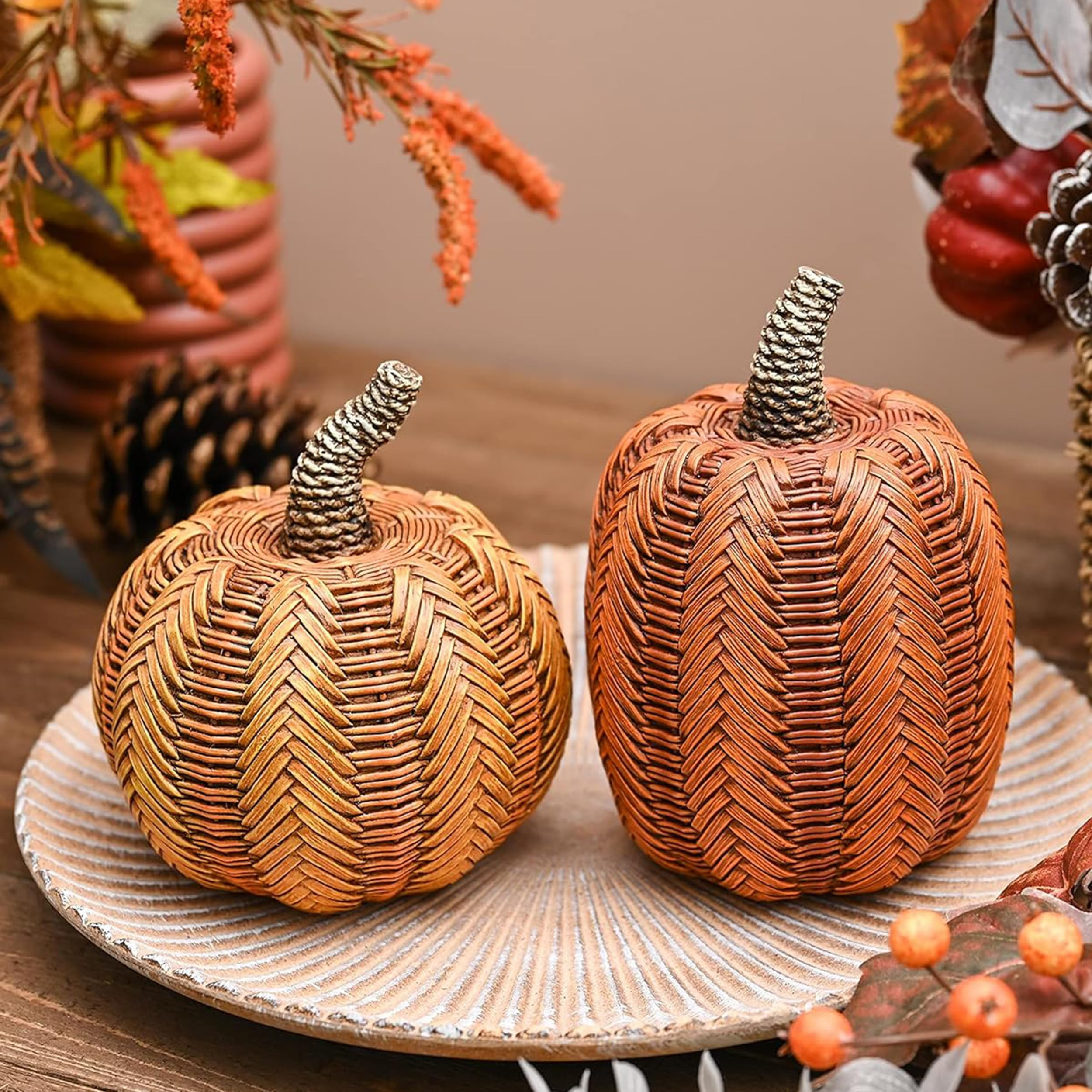 Valery Madelyn Thanksgiving Fall Decoration for Home Pumpkin Decor, 2pcs Resin Statue Artificial ... | Amazon (US)