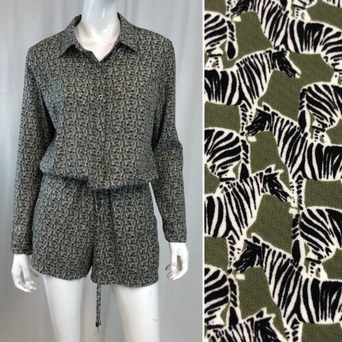 Splendid Medium Green Zebra Print Long Sleeve Button Up Romper Anthropologie  | eBay | eBay US