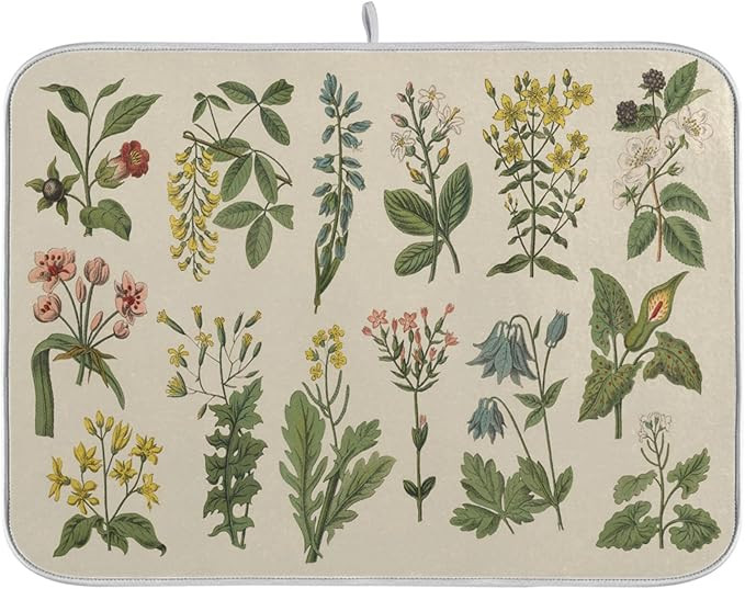 Flower Herbs Dish Drying Mat for Kitchen Counter Decor 18x24 Inch Absorbent Reversible Wild Plant... | Amazon (US)