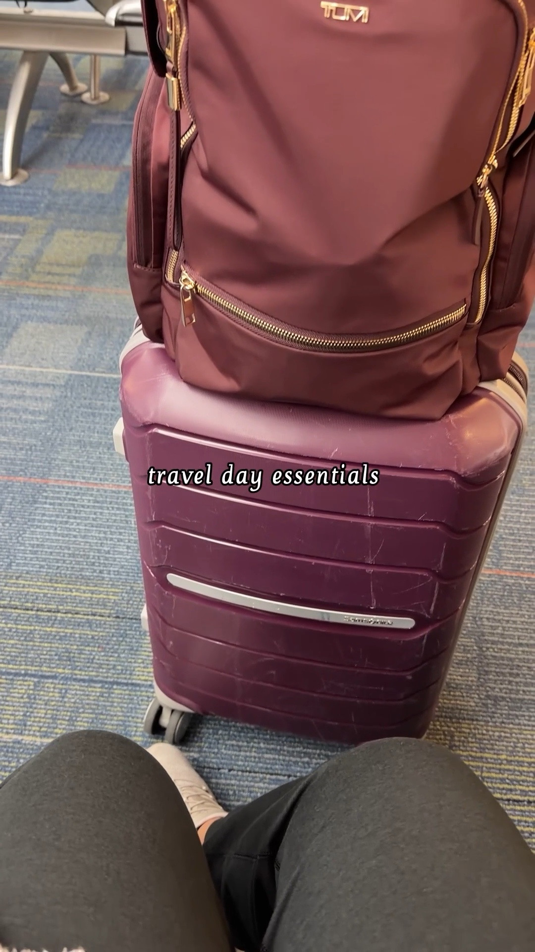 Travel day essentials: a reliable carry on suitcase, I’ve been using this purple one for over 3 years now and love it! Also splurged on this burgundy travel backpack and I love how functional it is, so many pockets but in the best way possible! Another travel essential is comfy walking shoes, I love these because they easily slip on and off and are super comfortable to walk in. Lastly, a comfy travel fit, wearing these lightweight and soft joggers. These sweatpants are super comfortable! 

#LTKTravel