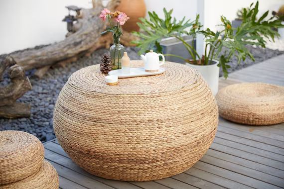 Round brown wood coffee table/straw tea table/brown wood dinning table/tatami table/bay window ta... | Etsy (US)