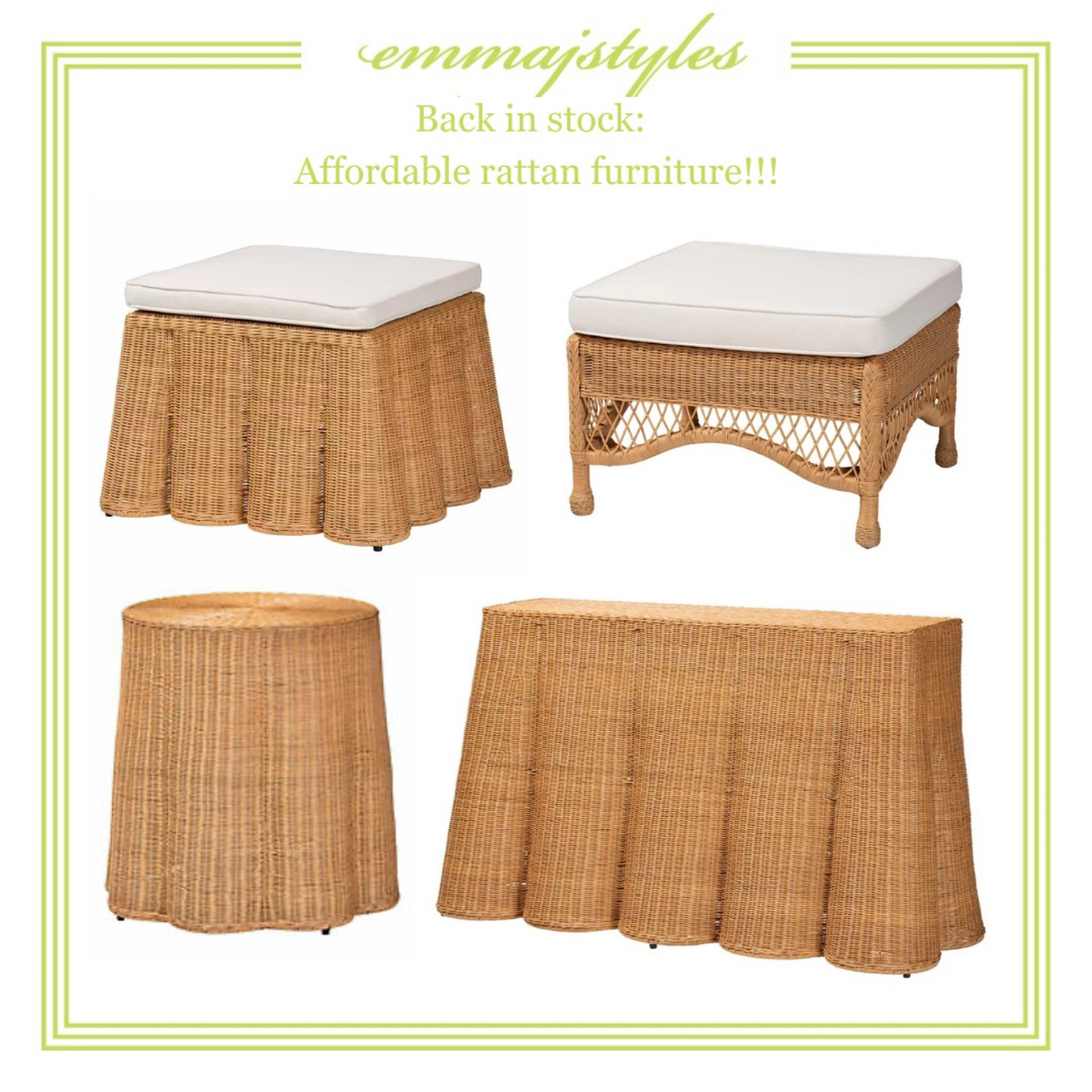 Affordable rattan furniture back in stock! Designer grandmillennial look for less! Get it before it sells out!!! 


Rattan furniture, Rattan ottoman, Designer dupe, Rattan console table, Rattan side table, Rattan headboard, grandmillennial 

#LTKsalealert #LTKhome #LTKU
