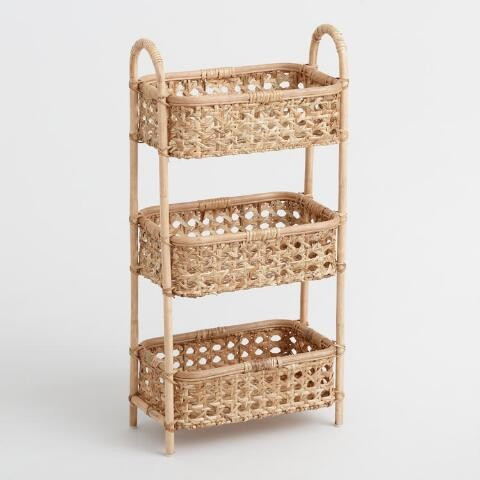 Natural Rattan Cane 3 Tier Farrah Storage Tower | World Market