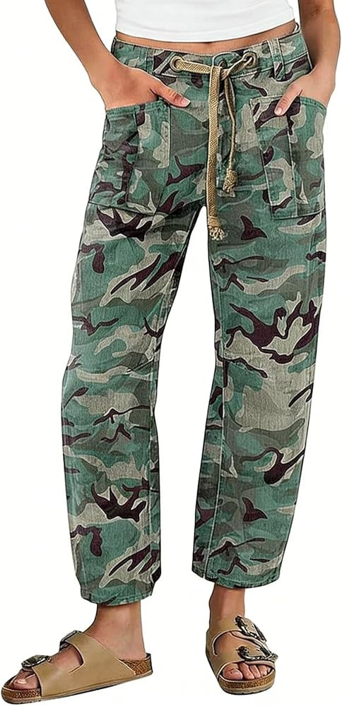 Flamingals High Waist Barrel Leg Jeans for Women Pinstripe Drawstring Casual Stretchy Denim Pants... | Amazon (US)