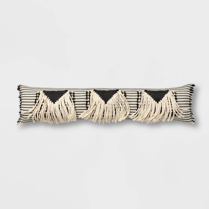 Bed Lumbar Global Fringe Decorative Pillow Black/Cream - Opalhouse™ | Target