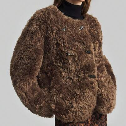Women Fluffy Coat, Brown Teddy Bear Fur Jacket For Autumn/Winter | SHEIN