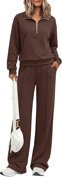 PRETTYGARDEN Women's Lounge Sets 2 Piece Outfits Sweatsuits | Half Zip Pullover Sweatshirts, Wide... | Amazon (US)