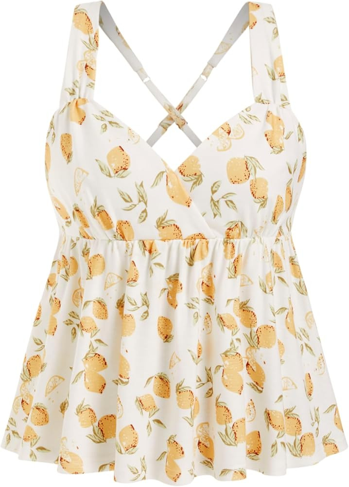 CIDER Womens Going Out Tops Peplum Y2K Babydoll Sleeveless Criss Cross Boho Ruffle Hem Tank Tops | Amazon (US)