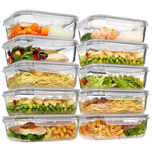 Vtopmart 10 Pack 35oz Glass Food Storage Containers with Lids, Meal Prep Containers, Airtight Reusable Lunch Container Set, Safe for Oven, Microwave, Freezer, and Dishwasher, Grey | Amazon (US)